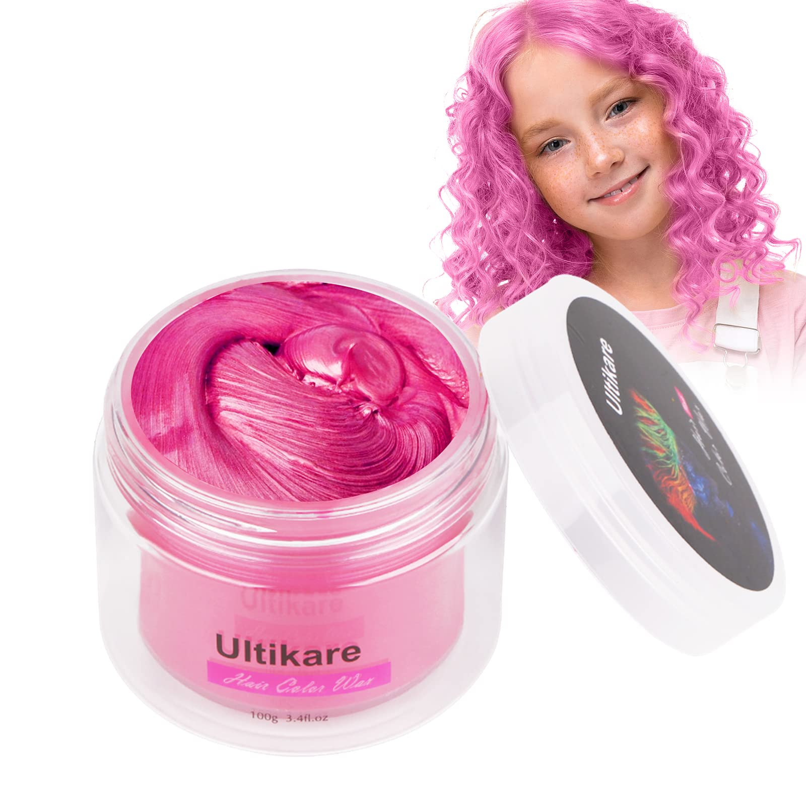 Ultikare Hair Wax Color Dye for Kids Dark Hair Pink Instant Colored Hair Gel Hairstyle Wax Cream Mud Pomade |4 Oz Party