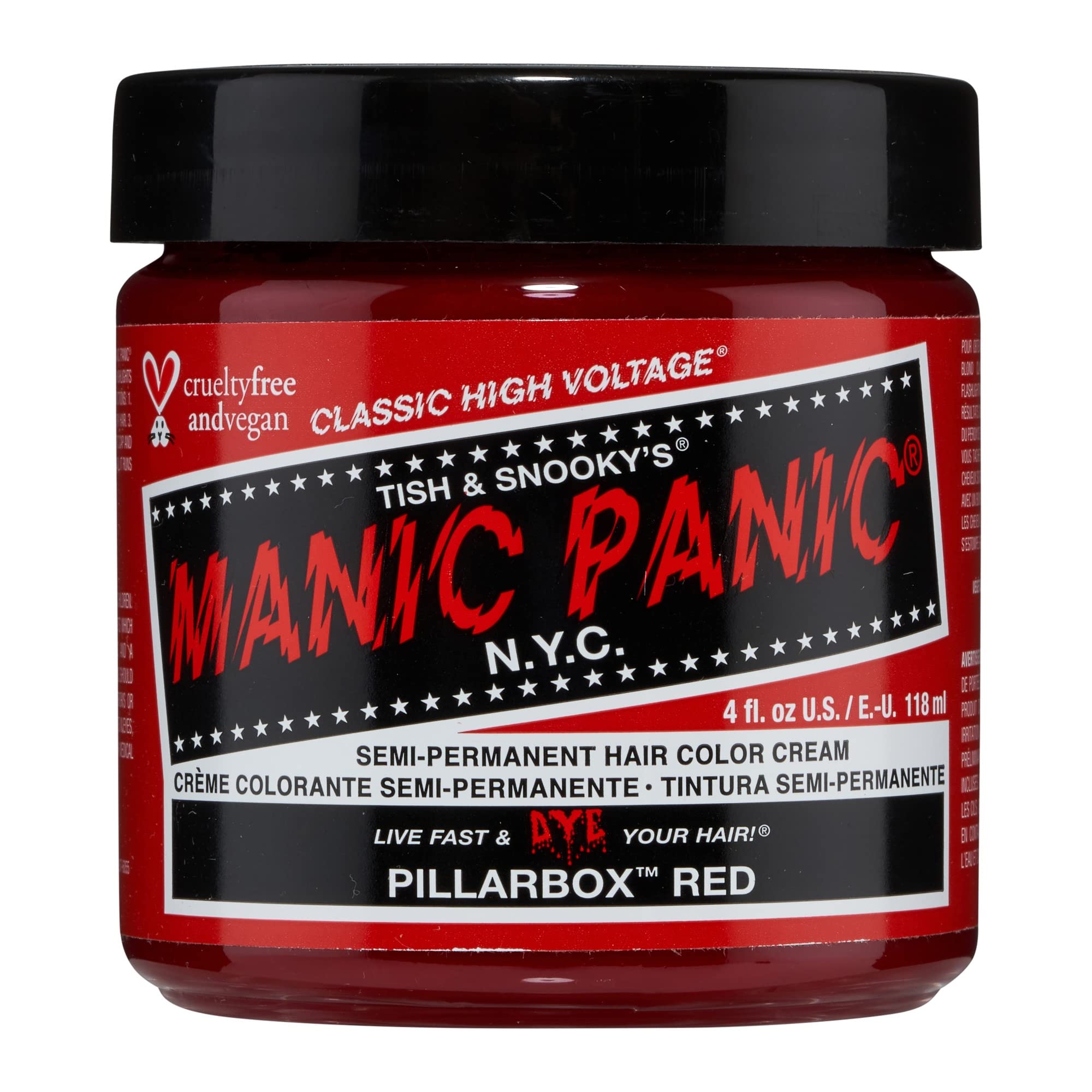 MANIC PANIC Classic Pillarbox Red Semi Permanent Hair Color for Women & Men - True Red Dye Lasts 4-6 Weeks - Vegan, Ammo