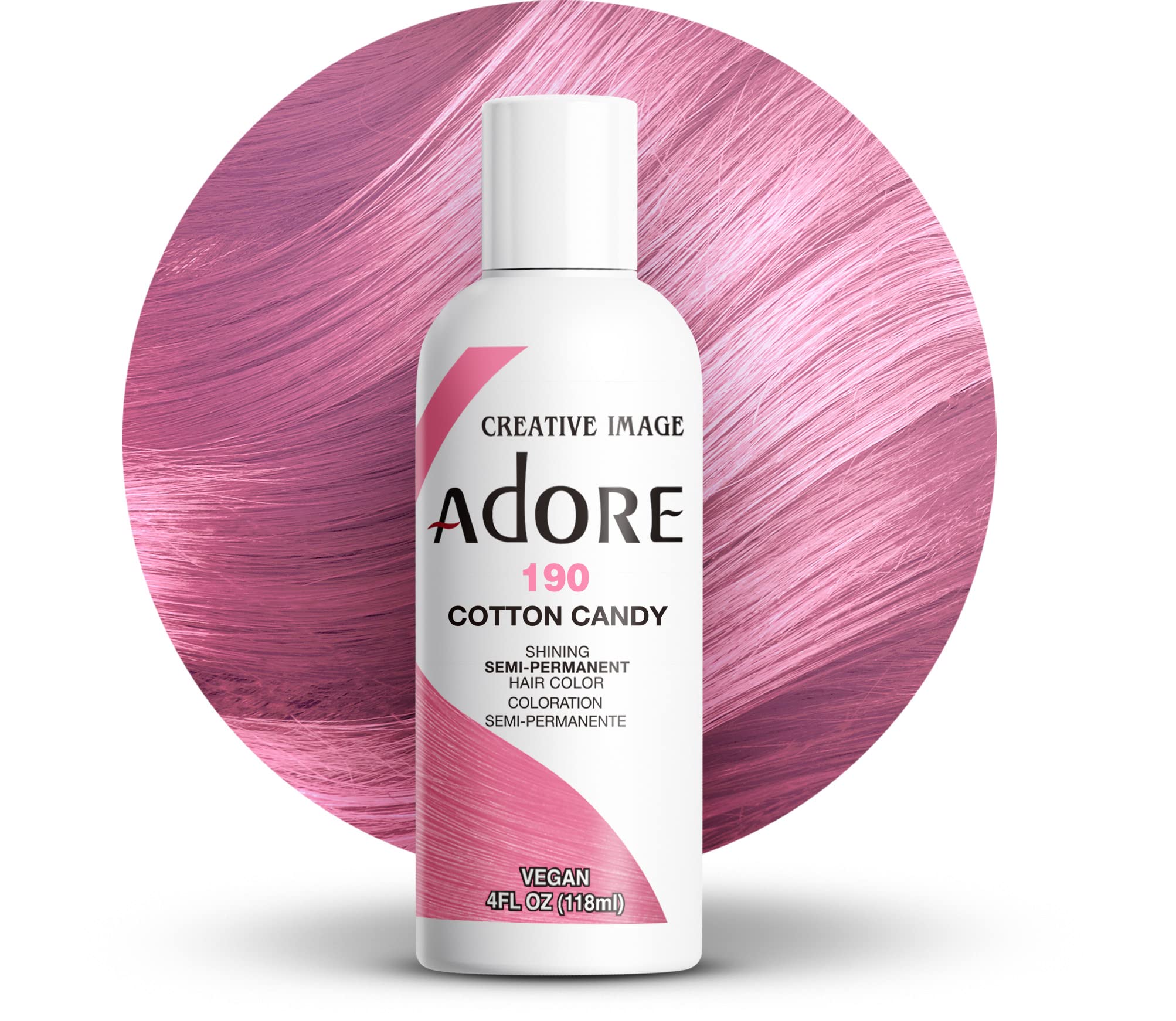 Adore Semi Permanent Vegan and Cruelty-Free Pink Hair Dye - 190 Cotton Candy - 4 Fl Oz