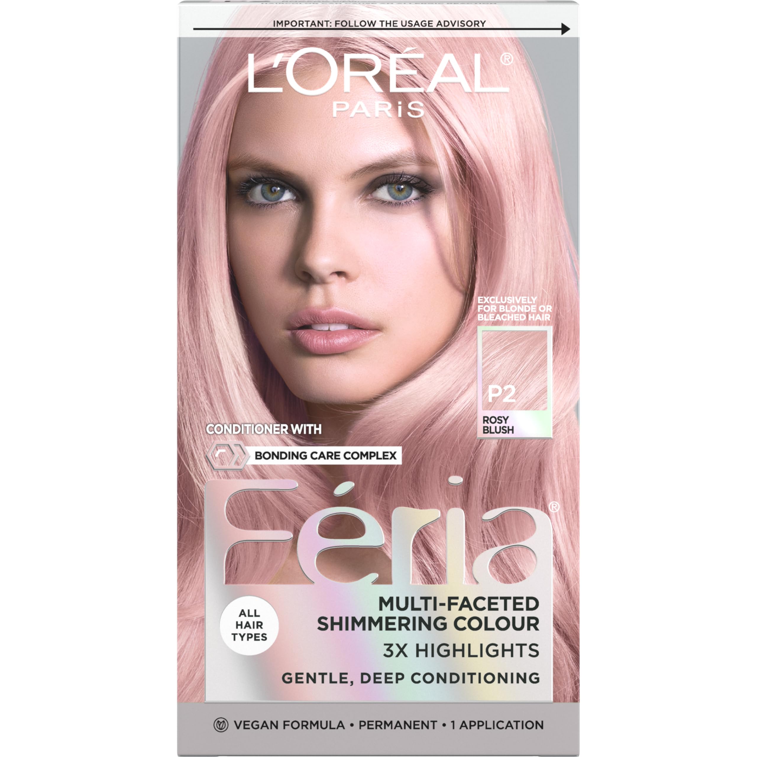 L'Oreal Paris Feria Multi-Faceted Shimmering Permanent Hair Color for Rosy Blush (Smokey Pink) - Brighten Your Look, La